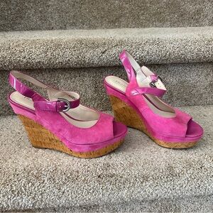 Franco Sarto Size 7 Hot pink suede wedges